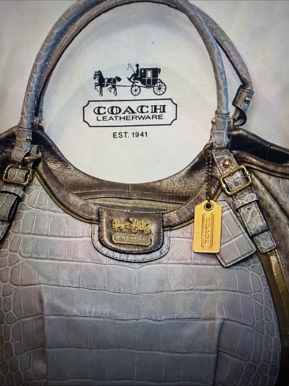 Coach Madison Abigail Exotic Embossed Leather Carryall Satchel w Dust Bag - EUC - Picture 3 of 12